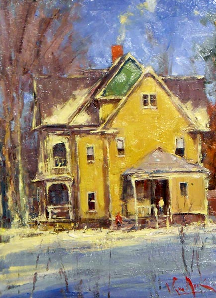 George Van Hook Yellow House in Snow